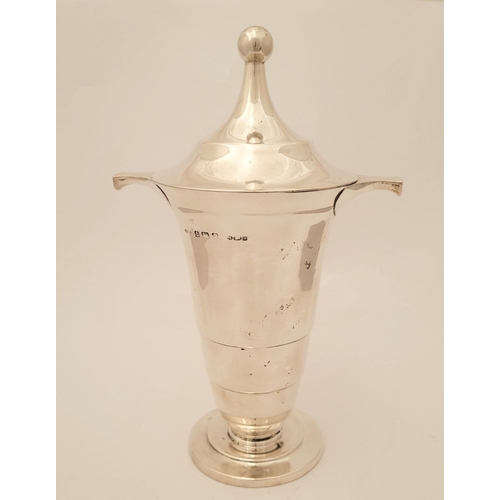 33 - AN ART DECO DESIGN SUGAR VASE – with lift away lid, and handles on each side of the rim, of tapered ... 