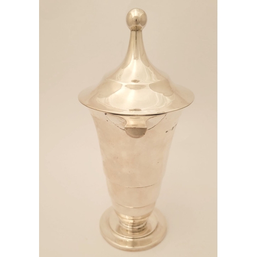 33 - AN ART DECO DESIGN SUGAR VASE – with lift away lid, and handles on each side of the rim, of tapered ... 