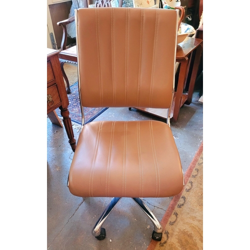 100 - A CHROME ADJUSTABLE OFFICE CHAIR; MID-CENTURY MODERN FEEL, nice stitched detail to the upholstery. D... 