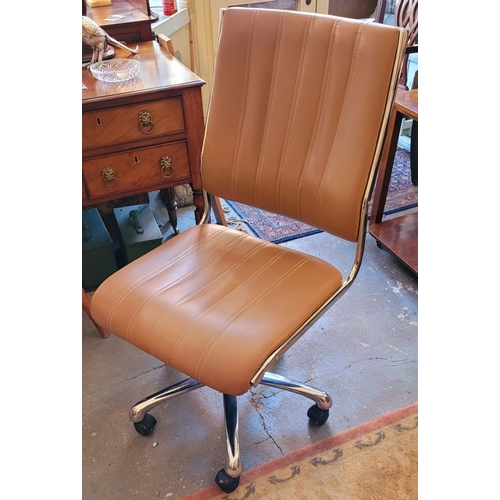 100 - A CHROME ADJUSTABLE OFFICE CHAIR; MID-CENTURY MODERN FEEL, nice stitched detail to the upholstery. D... 