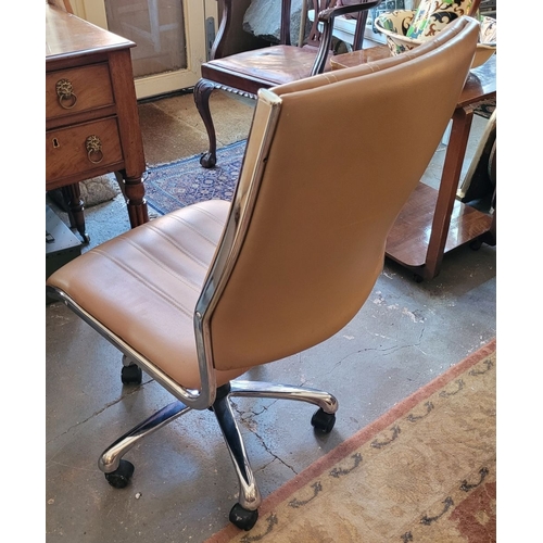 100 - A CHROME ADJUSTABLE OFFICE CHAIR; MID-CENTURY MODERN FEEL, nice stitched detail to the upholstery. D... 