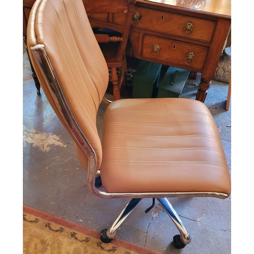 100 - A CHROME ADJUSTABLE OFFICE CHAIR; MID-CENTURY MODERN FEEL, nice stitched detail to the upholstery. D... 