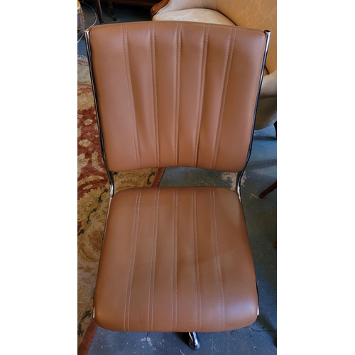 100 - A CHROME ADJUSTABLE OFFICE CHAIR; MID-CENTURY MODERN FEEL, nice stitched detail to the upholstery. D... 