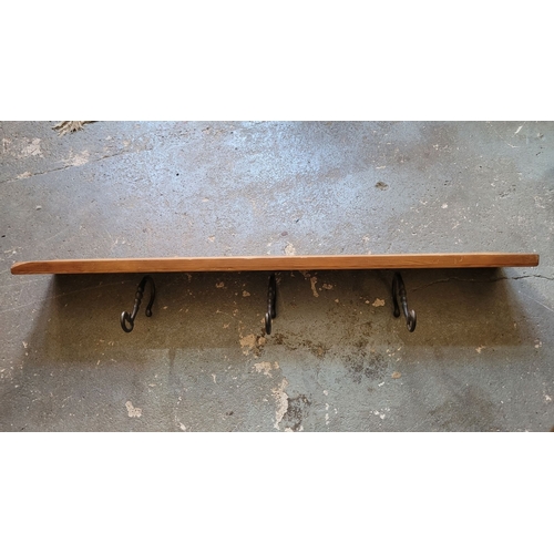 105 - PINE BACKED HEAVY CAST THREE HOOK COAT HANGER PANEL – add detail. 15 x 12 x 84.5cm (H x D x W)