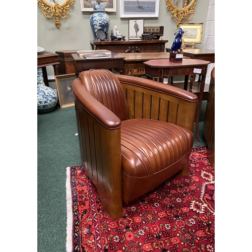 12 - AN EXCELLENT PAIR OF QUALITY BROWN LEATHER ‘AVIATOR’ CLUB ARMCHAIRS, these chairs are designed in th... 