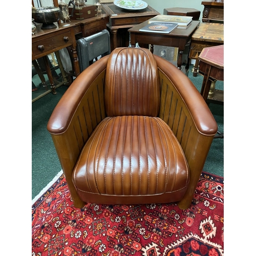 12 - AN EXCELLENT PAIR OF QUALITY BROWN LEATHER ‘AVIATOR’ CLUB ARMCHAIRS, these chairs are designed in th... 