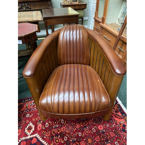 12 - AN EXCELLENT PAIR OF QUALITY BROWN LEATHER ‘AVIATOR’ CLUB ARMCHAIRS, these chairs are designed in th... 