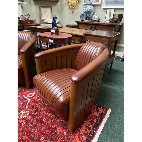 12 - AN EXCELLENT PAIR OF QUALITY BROWN LEATHER ‘AVIATOR’ CLUB ARMCHAIRS, these chairs are designed in th... 