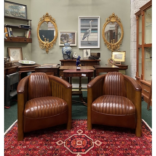 12 - AN EXCELLENT PAIR OF QUALITY BROWN LEATHER ‘AVIATOR’ CLUB ARMCHAIRS, these chairs are designed in th... 