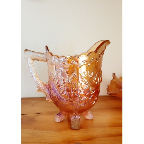 125 - SET OF THREE EARLY 20TH CENTURY CARNIVAL WARE GLASS ITEMS, all in amber colour includes a Jug, a lar... 