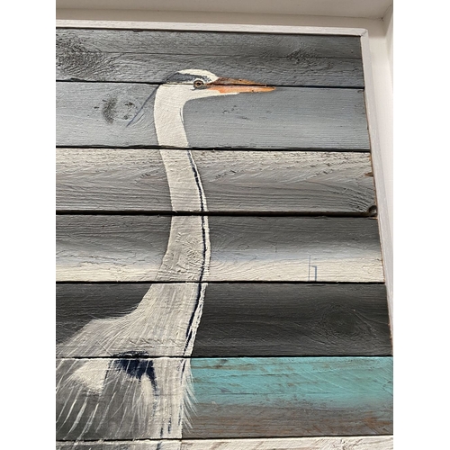 132 - KEN PARKER (Irish, 20th Century), ‘GREY HERON II’, acrylic on wooden panels, signed lower right. Dim... 