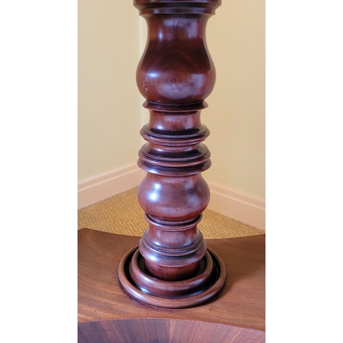 21 - A VERY FINE REGENCY STYLE FLAME MAHOGANY FOLD OVER TEA TABLE, with rounded corners to the front fini... 