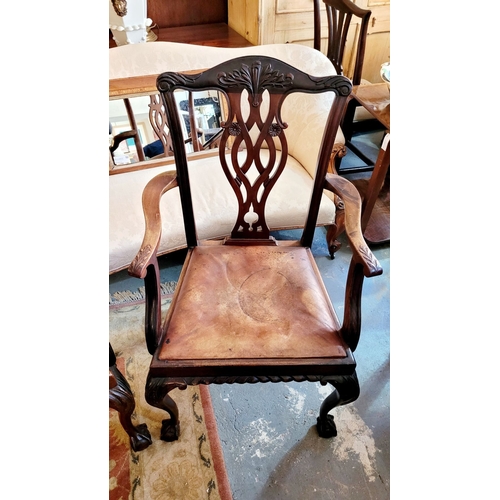 22 - A HANDSOME PAIR OF FINELY MADE CHIPPENDALE STYLE CARVER ARMCHAIRS, each with a shaped crest rail hav... 