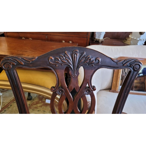 22 - A HANDSOME PAIR OF FINELY MADE CHIPPENDALE STYLE CARVER ARMCHAIRS, each with a shaped crest rail hav... 