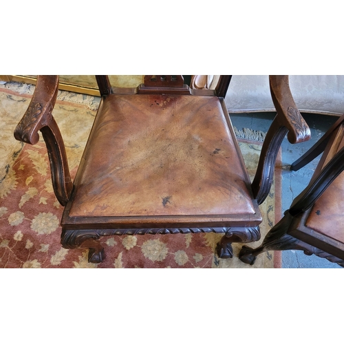 22 - A HANDSOME PAIR OF FINELY MADE CHIPPENDALE STYLE CARVER ARMCHAIRS, each with a shaped crest rail hav... 