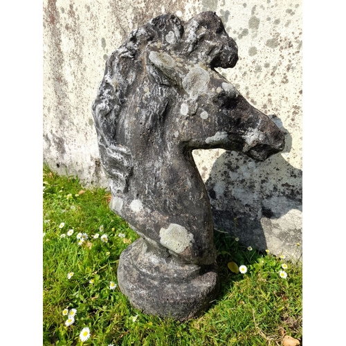 29 - A LARGE PAIR OF VINTAGE CONCRETE HORSE HEADS, both on bases. Wonderful aged patina, both in great co... 