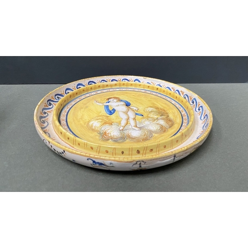 3 - AN ANTIQUE ITALIAN CHARGER, highly decorated piece with hand painted panels to front and reverse. Th... 