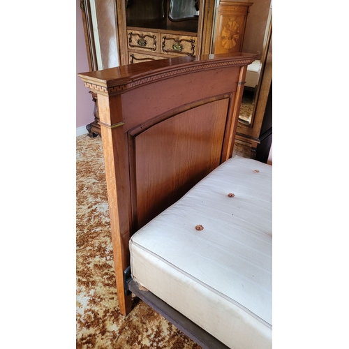 36 - A PAIR OF ANTIQUE MAHOGANY INLAID ANTIQUE BEDS: Each bed with a slightly bow shaped foot board with ... 