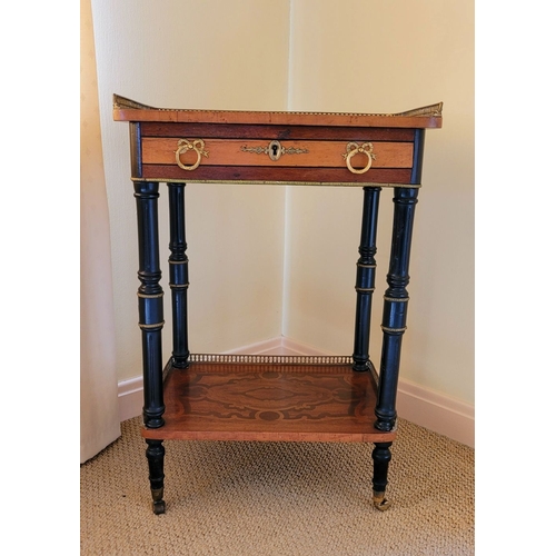 39 - A FINELY CRAFTED NAPOLEON III STYLE PART EBONISED MARQUETRY INLAID & BRASS MOUNTED LIFT TOP DRESSING... 