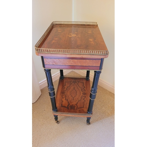 39 - A FINELY CRAFTED NAPOLEON III STYLE PART EBONISED MARQUETRY INLAID & BRASS MOUNTED LIFT TOP DRESSING... 