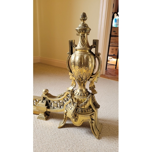 41 - A VERY GOOD QUALITIY ADJUSTABLE FRENCH CAST BRASS ADJUSTABLE FIRE FENDER, late 19th century, on each... 