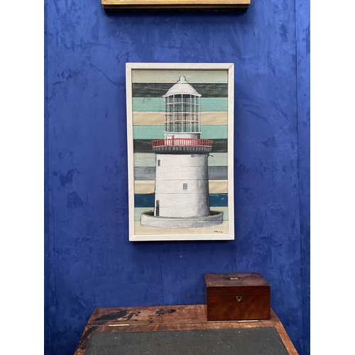 45 - KEN PARKER (Irish, 20th Century), ‘GALLEY HEAD LIGHTHOUSE’, acrylic on wooden panels, signed lower r... 