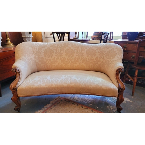 50 - A CHARMING VICTORIAN NEATLY SIZED SOFA, with a gently curving back rest & roll over upholstered deta... 