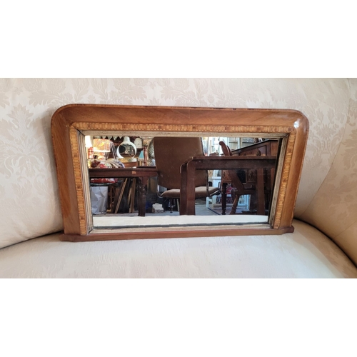 52 - A LATE 19TH / EARLY 20TH CENTURY WALNUT & TURNBRIDGE INLAID OVER MANTLE MIRROR, nice neat size, with... 