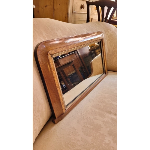 52 - A LATE 19TH / EARLY 20TH CENTURY WALNUT & TURNBRIDGE INLAID OVER MANTLE MIRROR, nice neat size, with... 