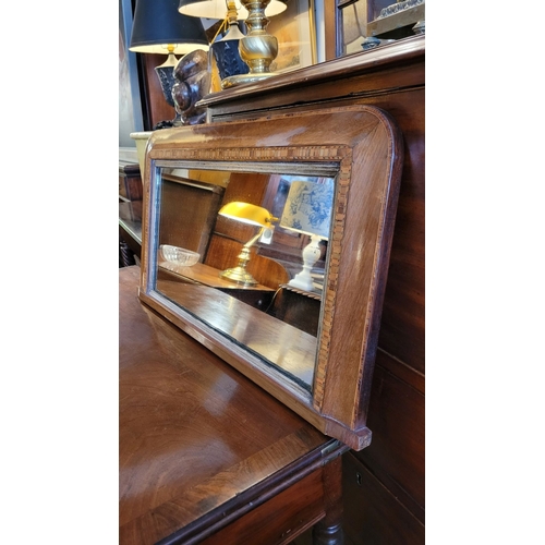 52 - A LATE 19TH / EARLY 20TH CENTURY WALNUT & TURNBRIDGE INLAID OVER MANTLE MIRROR, nice neat size, with... 