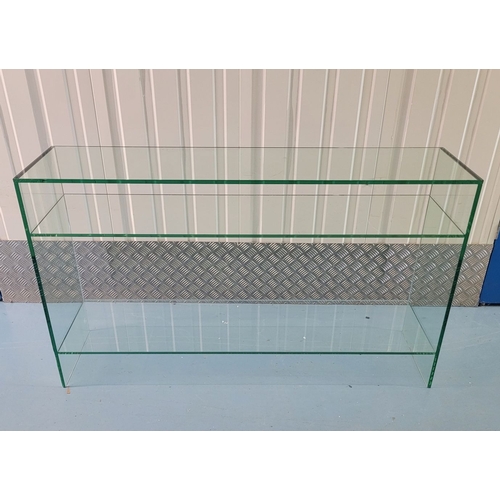 55 - AN EXCELLENT CONTEMPORY GREENAPPLE GLASS CONSOLE / HALL STAND, beautiful clear glass piece of furnit... 