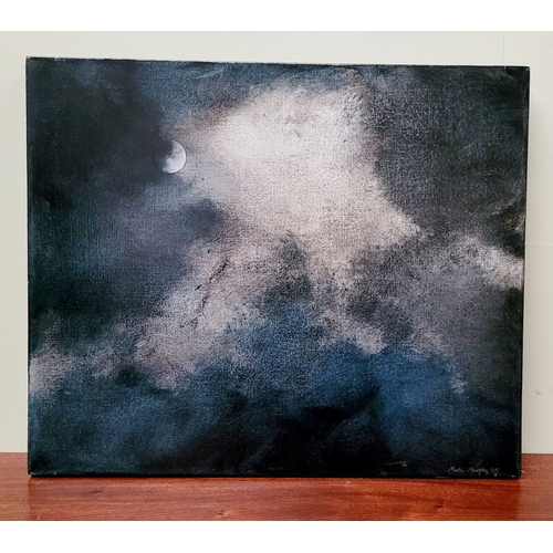 60 - MARTIN MURPHY, (IRISH 20TH CENTURY), DARK CLOUDS & MOON, mixed media on canvas, signed lower right &... 