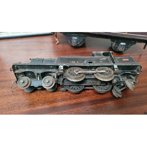 64 - TWO ANTIQUE TOY TRAIN / MODEL TRAIN PIECES: (i) A CLOCKWORK LOCOMOTIVE –maker not confirmed – possib... 