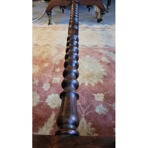 76 - A GOOD QUALITY ROSEWOOD BOBBIN TURNED SOFA TABLE – HALL TABLE, the top with rounded corners rests up... 