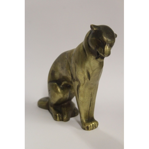 78 - A FRENCH ART-DECO HEAVY BRASS PANTHER ORNAMENT, produced circa.1930s, contoured with a fitting patin... 