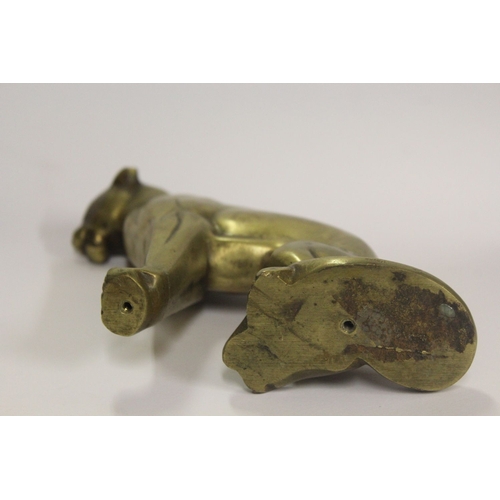 78 - A FRENCH ART-DECO HEAVY BRASS PANTHER ORNAMENT, produced circa.1930s, contoured with a fitting patin... 