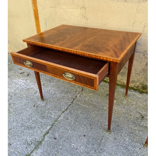 96 - A PAIR OF FLAME MAHOGANY SATINWOOD CROSSBANDED SIDE/LAMP TABLES, with satinwood crossbanding to top ... 