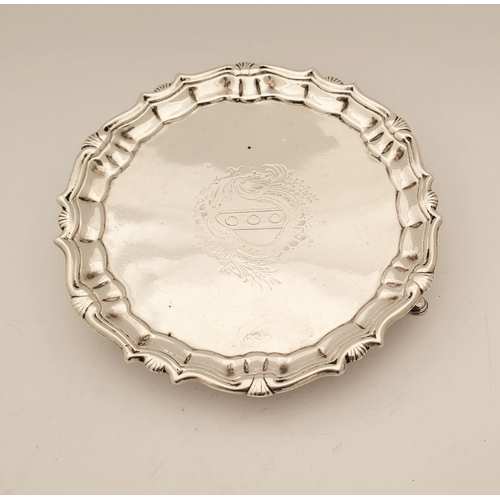 11 - A VERY FINELY CRAFTED MID 18TH CENTURY – GEORGE II – SILVER SALVER DISH, the dish has a scalloped ri... 