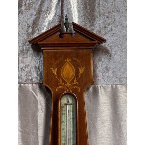 113 - AN EARLY 20TH CENTURY EDWARDIAN MAHOGANY & SATINWOOD INLAID BAROMETER, J. Taylor Bridlesmith Gate, N... 