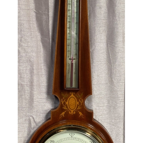 113 - AN EARLY 20TH CENTURY EDWARDIAN MAHOGANY & SATINWOOD INLAID BAROMETER, J. Taylor Bridlesmith Gate, N... 