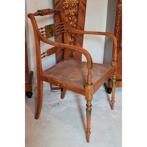 12 - A LATE 19TH CENTURY SHERATON STYLE SATINWOOD HAND PAINTED ARMCHAIR, a really lovely Sheraton Revival... 