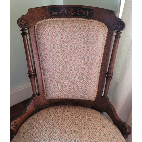 20 - A GOOD LATE 19TH CENTURY LOW RISE CHAIR, nicely upholstered in good quality fabric, the frame with t... 