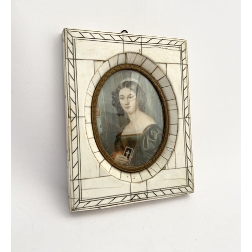 25 - A 19TH CENTURY BONE FRAMED OVAL MINIATURE PORTRAIT, after Joseph Karl Stieler’s (1781–1858) ‘Portrai... 