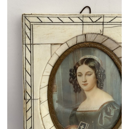 25 - A 19TH CENTURY BONE FRAMED OVAL MINIATURE PORTRAIT, after Joseph Karl Stieler’s (1781–1858) ‘Portrai... 