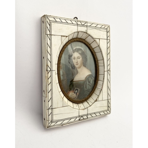 25 - A 19TH CENTURY BONE FRAMED OVAL MINIATURE PORTRAIT, after Joseph Karl Stieler’s (1781–1858) ‘Portrai... 