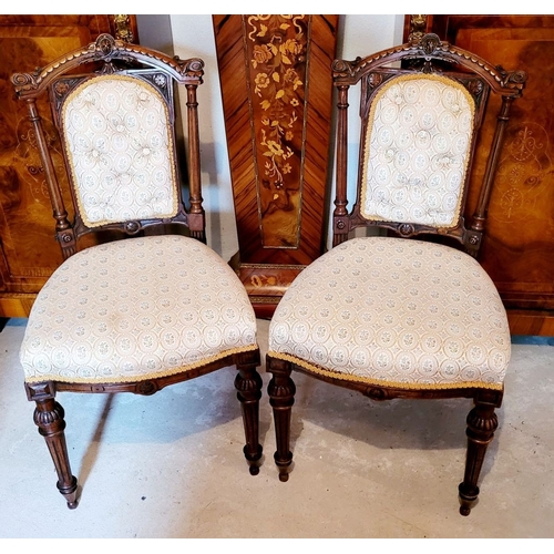 35 - A VERY GOOD QUALITY PAIR OF ANTIQUE OCCASIONAL CHAIRS, each with carved curved crest rail with folia... 