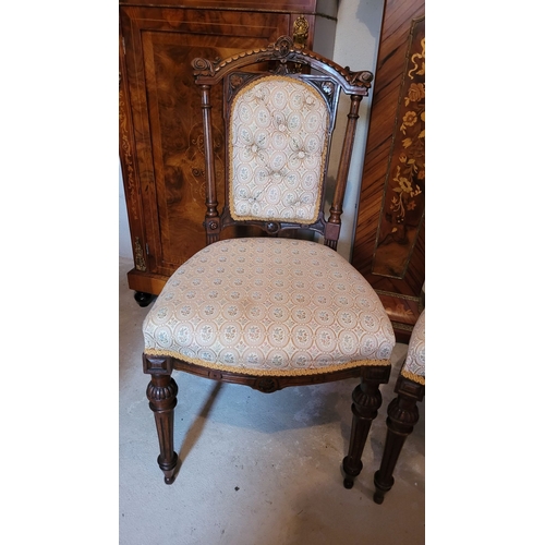 35 - A VERY GOOD QUALITY PAIR OF ANTIQUE OCCASIONAL CHAIRS, each with carved curved crest rail with folia... 