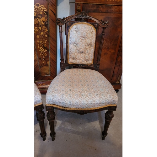 35 - A VERY GOOD QUALITY PAIR OF ANTIQUE OCCASIONAL CHAIRS, each with carved curved crest rail with folia... 