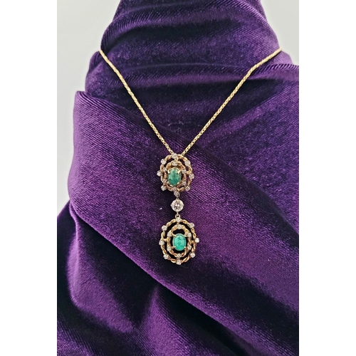 4 - A FANTASTIC YELLOW GOLD EMERALD & DIAMOND ANTIQUE PENDANT NECKLACE, the pendant is really beautiful;... 