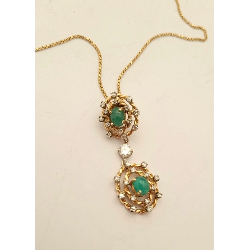 4 - A FANTASTIC YELLOW GOLD EMERALD & DIAMOND ANTIQUE PENDANT NECKLACE, the pendant is really beautiful;... 